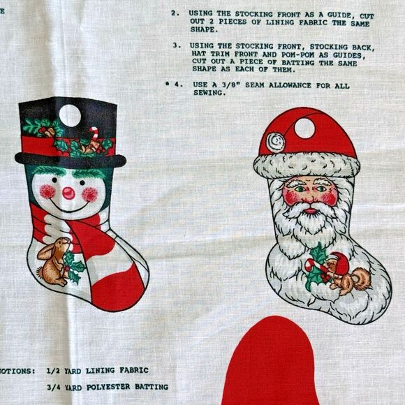 Candy Cane Christmas Stockings Fabric Panel Cut & Sew Santa Snowman Cotton Xmas - Picture 2 of 6